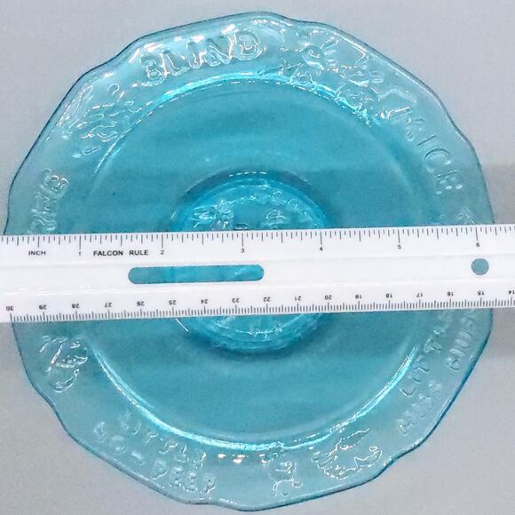 Vintage Tiara Glass Mother Goose 3 Piece Nursery Rhyme Dish Set Aqua Blue EUC - Picture 4 of 12